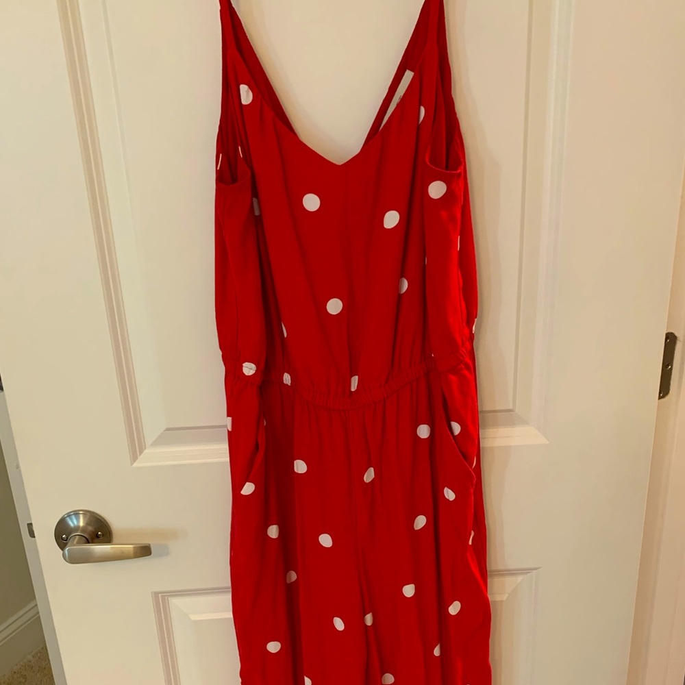 LOFT Red and White Polka Dot Jumpsuit Size Small